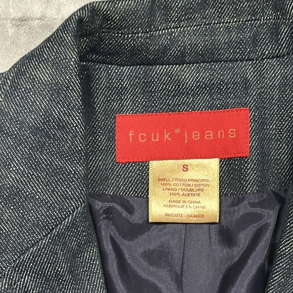 FCUK JEANS long, dark denim jacket size small - Picture 2 of 6